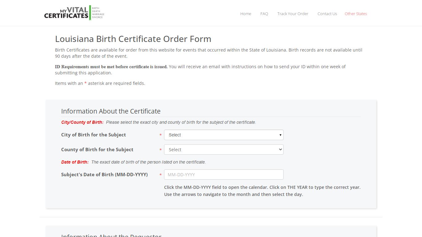 Order Louisiana Birth Certificate | MyVitalCertificates.org